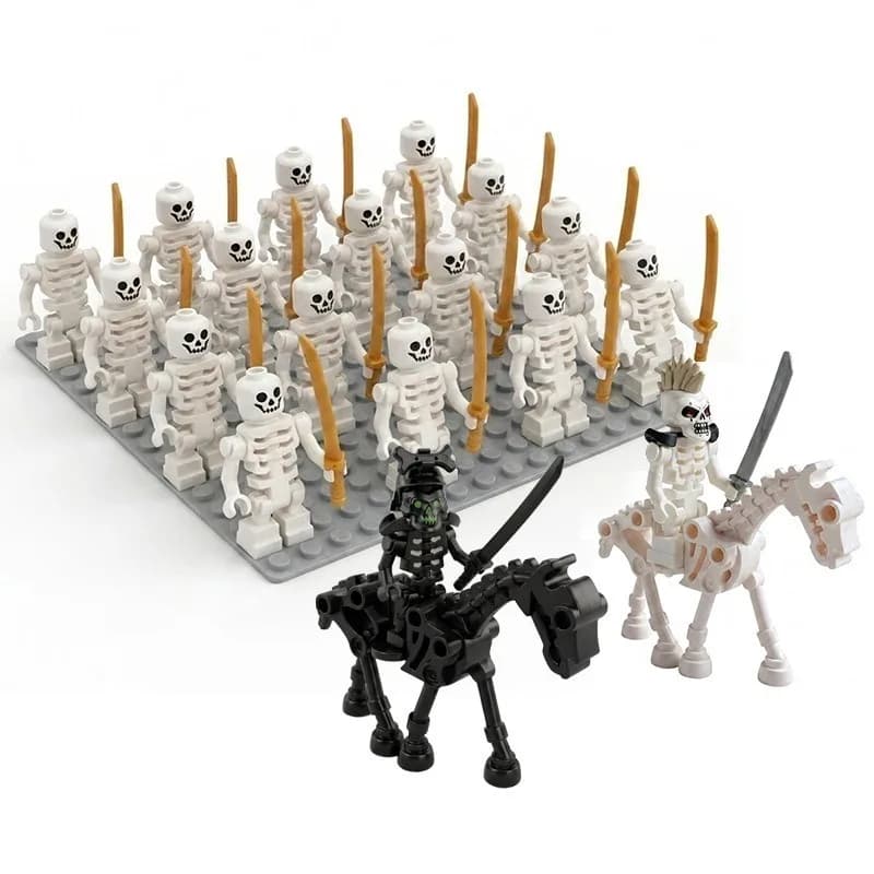 Skeleton puppet army, skeleton war horse, skeleton corps with weapons square building blocks, birthday gifts, Christmas gifts. image
