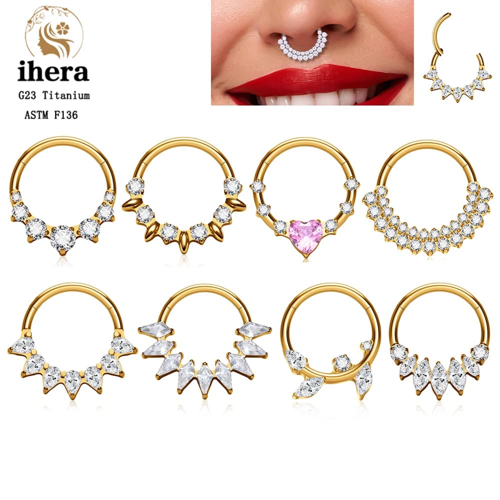 ASTM F136 Titanium Pear CZ Nose Ring 16G Hinged Clicker Segment Daith Earring Hoop Septum Cartilage Conch Helix Piercing Jewelry image
