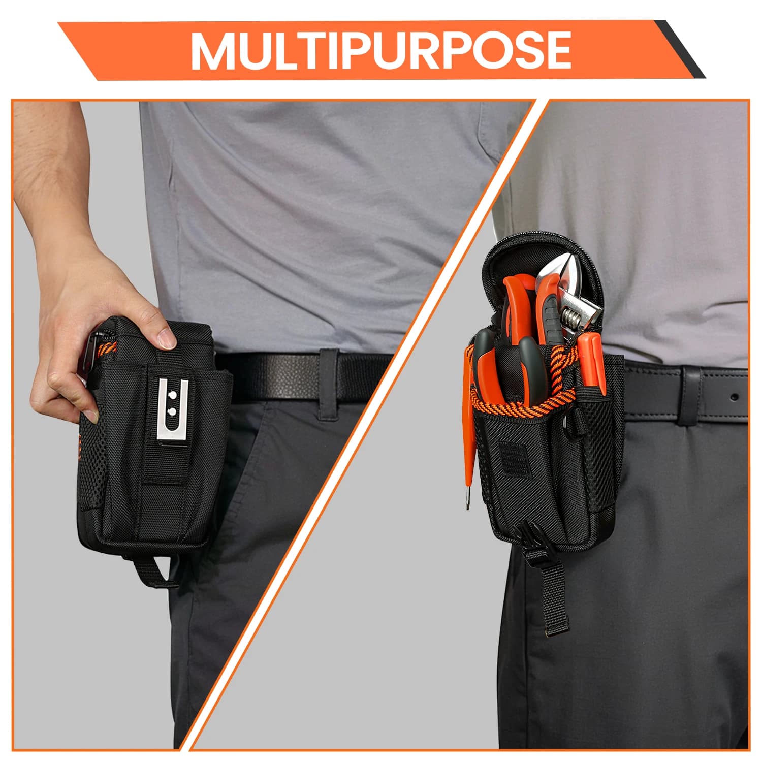 Small Tool Pouch with Belt Clip, Tool Belt Pouches, Electrician Tool Pouch. Mini Organizer Pocket Attachment for Tool Belt image