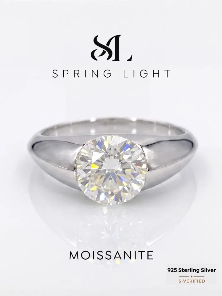 Classic Fashion Real Round Moissanite Diamond Rings for Women Anniversary Wedding 925 Sterling Silver Fine Jewelry image