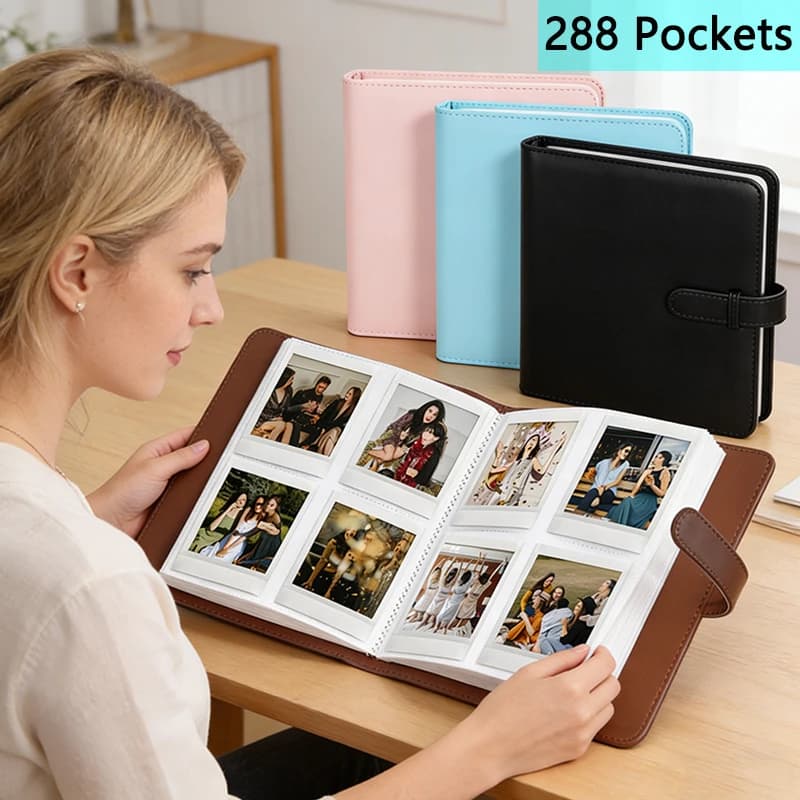 288-Card Slot Square Photo Album, Children's Growth Commemorative Photo Album, Suitable for Instax Sq1/6/10/20/40/Kodak C300R Camera Photos, Solid Color Pu Photo Album, Suitable for Kodak Mini 3 Square, Mini Shot 3 Squar image