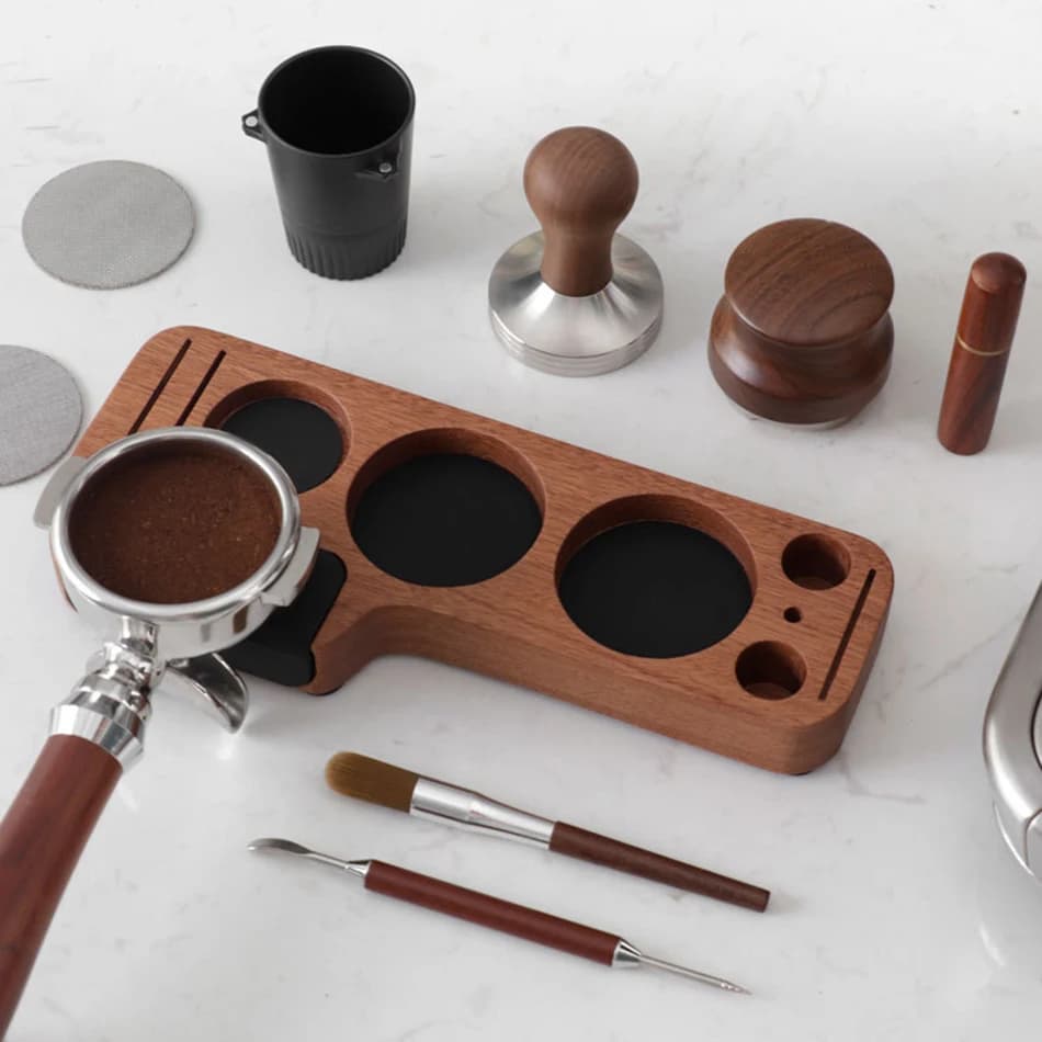 Coffee Tamper Mat Station Stand Portafilter Holder Support Base Rack Walnut Wood For 51MM 54MM 58MM Espresso Accessories Barista image