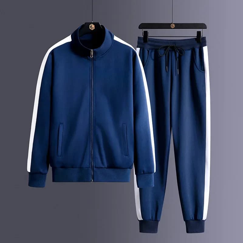 2026 Autumn Korean Tracksuit Men Zip Pocket Running Sets Striped Sporting Suit Jacket+ Sweatpants Jogging Fitness Clothing image