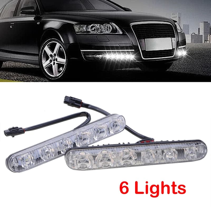 High Quality 2PCS Car DRL Assembly Daytime Running Lights Fog Lamp 6LED Cold White 12V 10000k High/Low Beam Aluminium Housing image