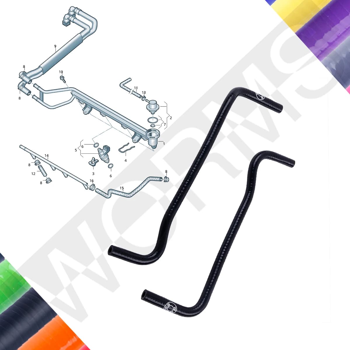 Silicone Fuel Line Hose Tube Kit For Audi A3 8L1 VW Golf IV Bora Seat Leon I Toledo II Skoda Octavia 1J0133699A image