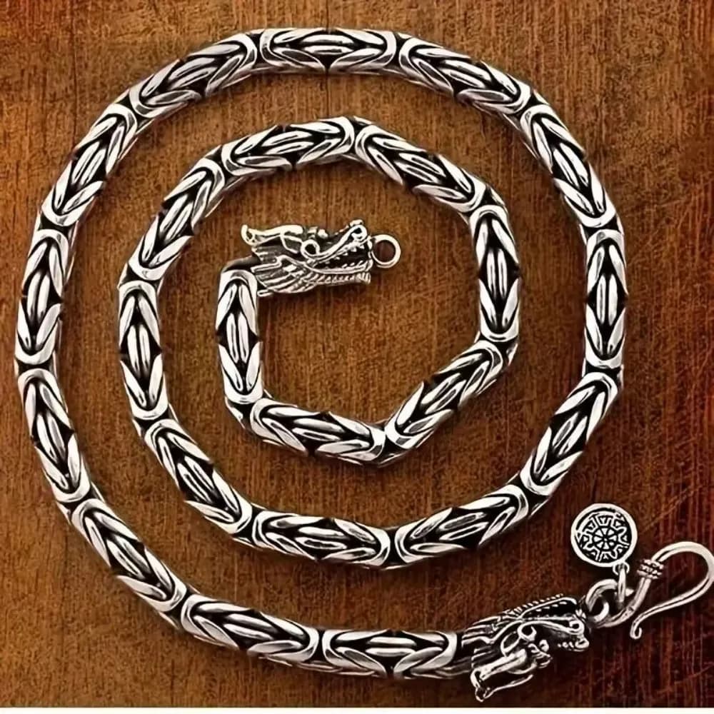 Noble Sterling Silver necklace Retro for men women classic 8MM rchain dragon 60cm Charm high quality Fine jewelry wedding gift image