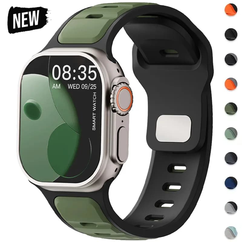 Two-Tone Silicone Sport Strap for Smartwatch 49mm 46mm 44mm 45mm Series 11 10 9 8 7 6 SE 5 image